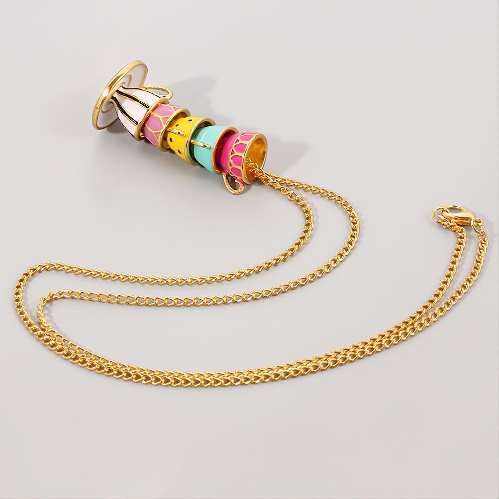 Enamel Glaze Tea Cup Long Sweater Necklace